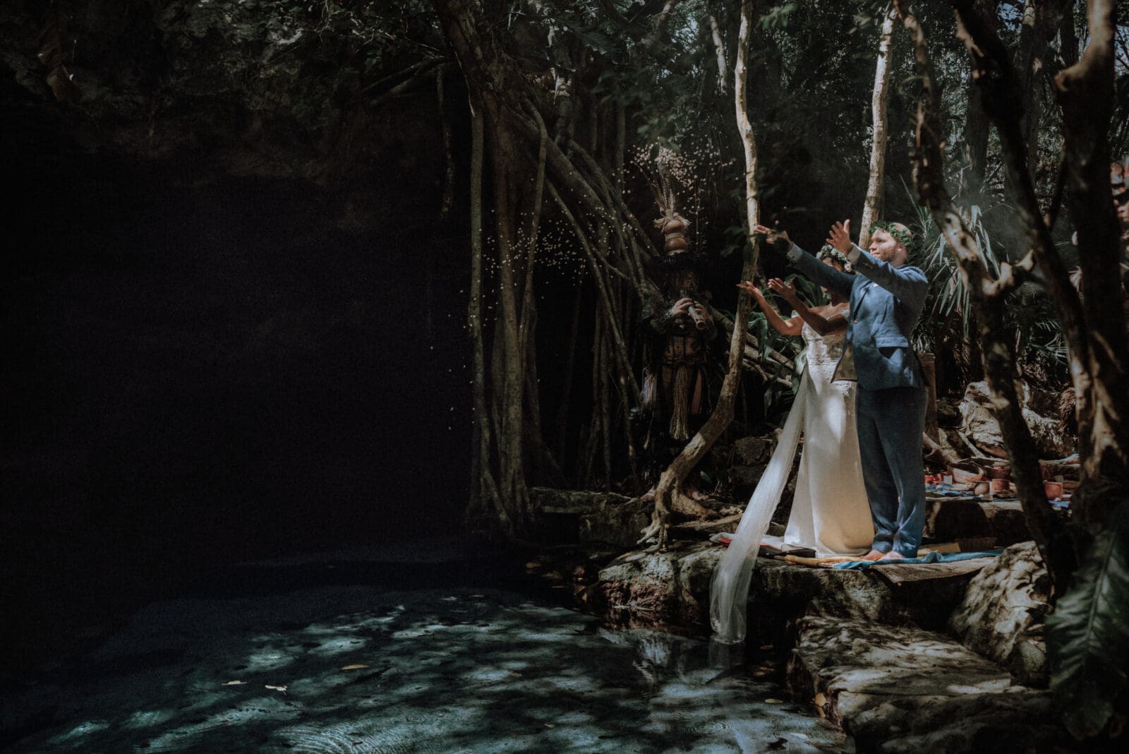 Sacred offering of seeds, corn, and cacao during an intimate spiritual elopement in Tulum