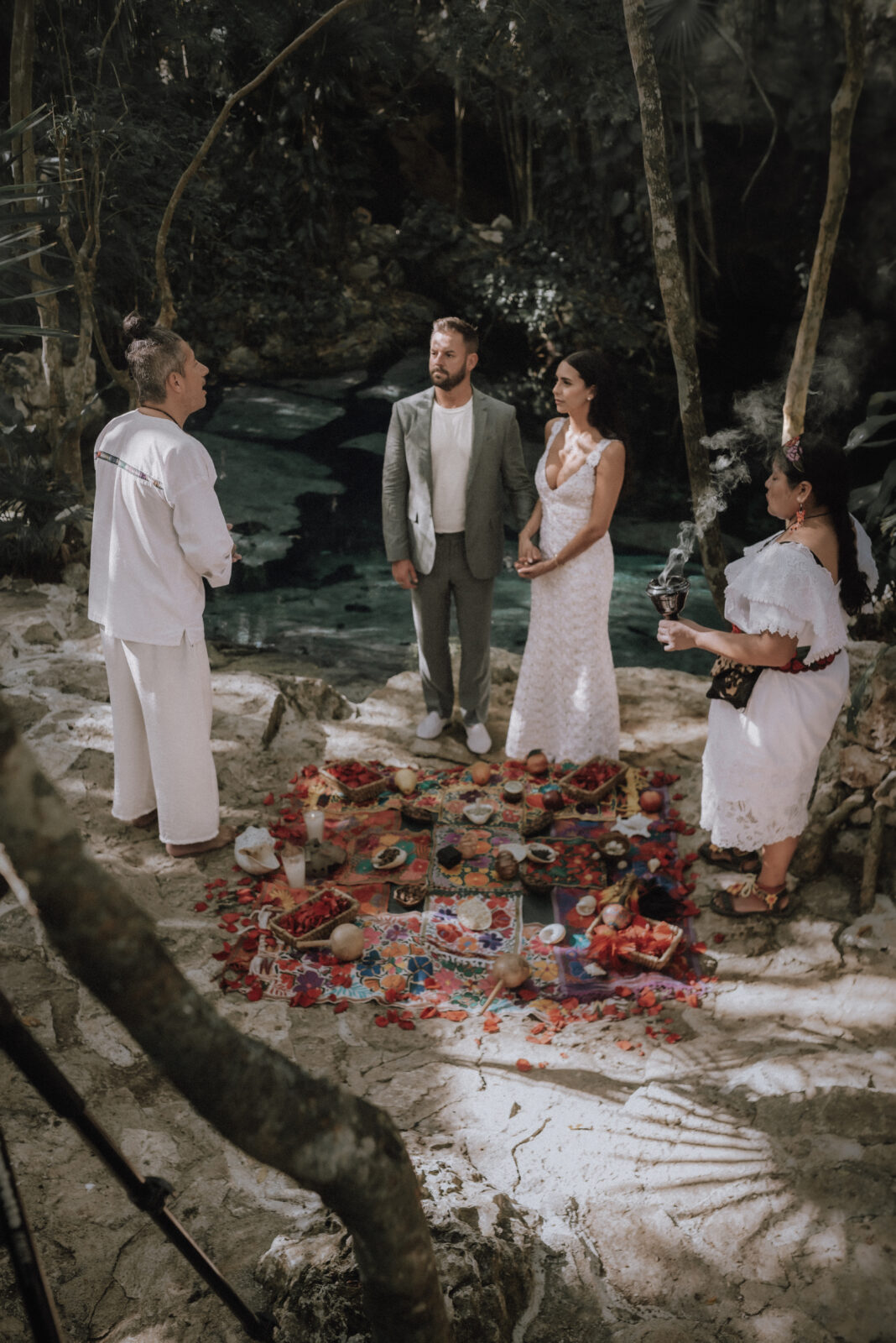 Mayan Elopement ceremony at a cenote in Tulum Mexico