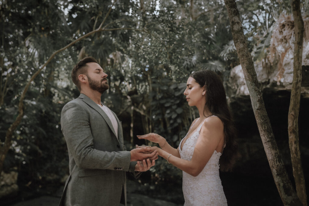 Mayan Elopement ceremony at a cenote in Tulum Mexico