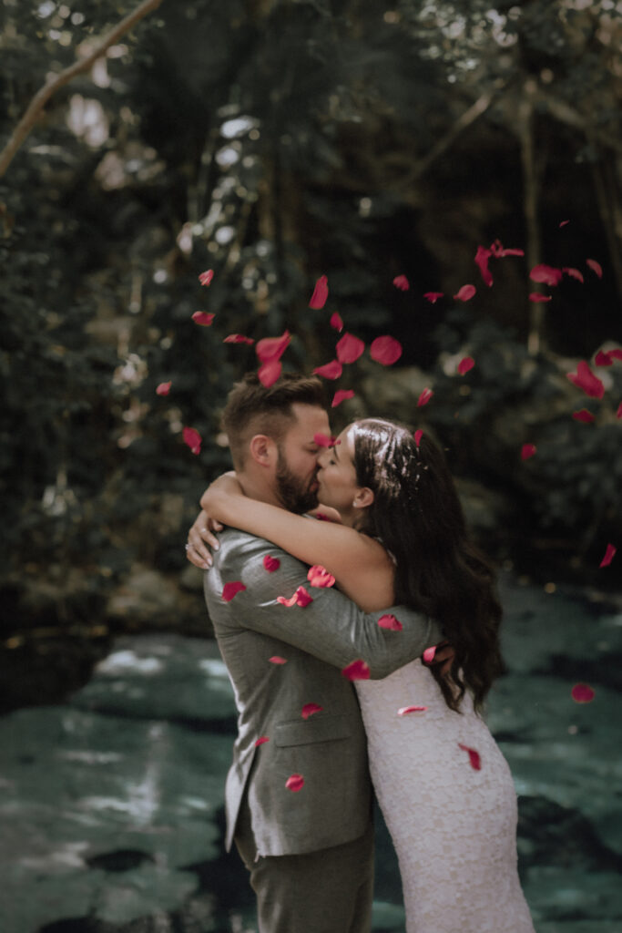 Mayan Elopement Ceremony at a cenote in Tulum.