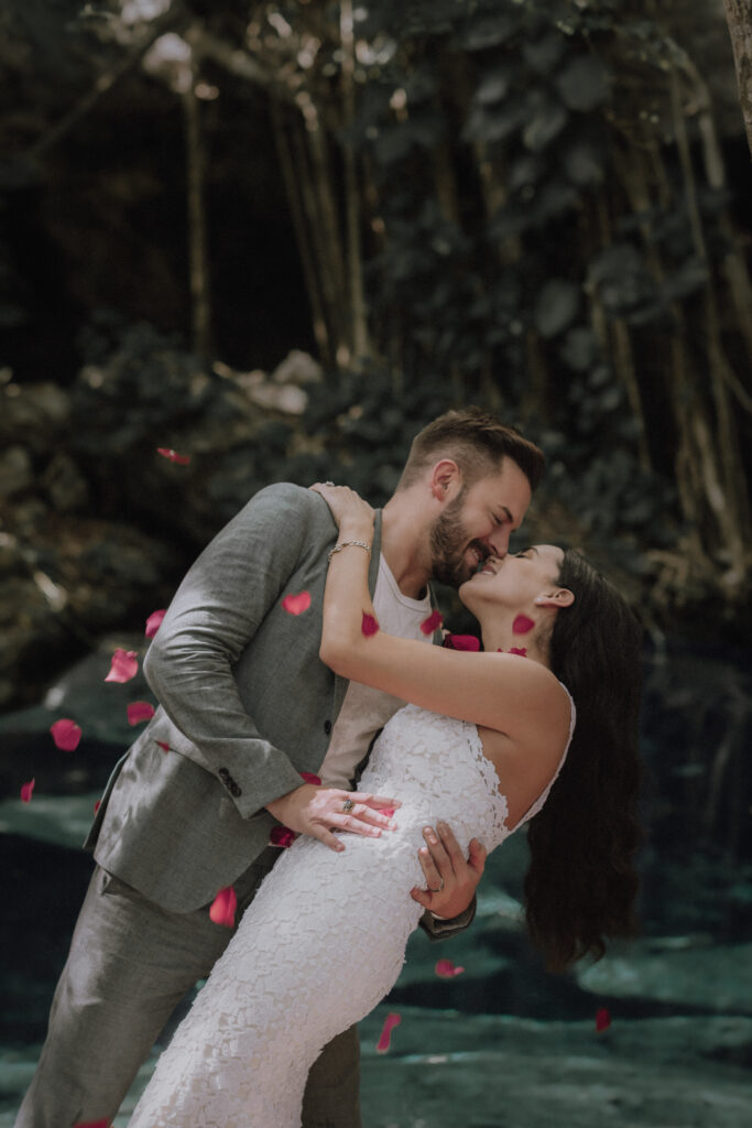 Mayan Elopement Ceremony at a cenote in Tulum.